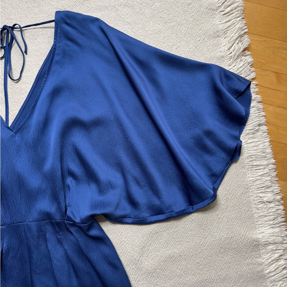 ESCADA Silk Cornflower Blue Vneck Satin Batwing Midi Dress 36 S - Picture 5 of 9